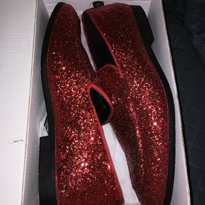 Red glitter loafers